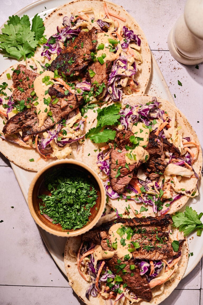 Steak Tacos with Miso Caesar Coleslaw