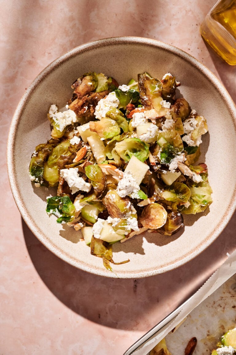 Roasted Brussels Sprouts with Almond and Goat Cheese