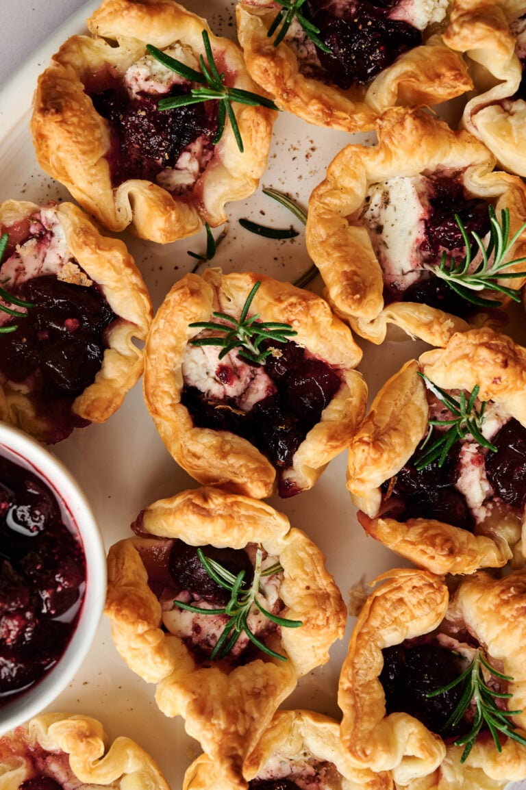 Easy Cranberry & Herb Goat Cheese Puff Pastry Bites