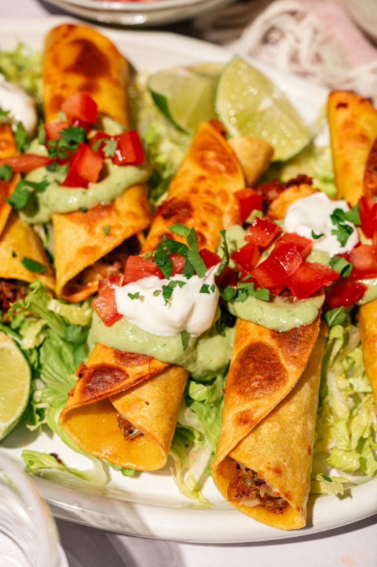 Beefy Corn Taquitos with Avocado Sauce